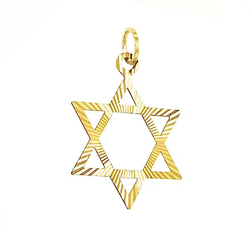 Lucchetta - Davidstern Anhänger aus 14K Gelbgold, 2cm groß - Goldanhänger für Damen und Herren - Echtgold Charms für Armbänder und Halsketten