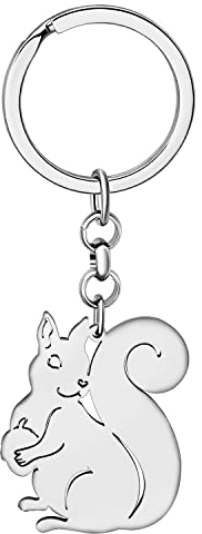 BAMAY Niedliche Eichhörnchen Schlüsselanhänger Brieftasche Auto Schlüsselanhänger Schmuck Edelstahl Eichhörnchen Geschenke für Frauen Mädchen Party Favors (Versilbert 164)