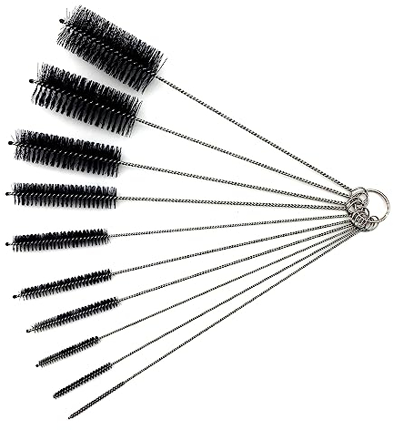 Lot de 10 brosses de nettoyage pour bouteille, pailles, goulot étroit, couleur noire