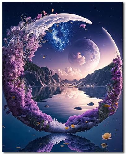 TISHIRON Peinture par numéros pour adultes - Peinture à l'huile par numéro sur toile - Motif lune - Avec pinceaux - Peinture acrylique pour décoration d'intérieur - Cadeau - 40,6 x 50,8 cm - Sans