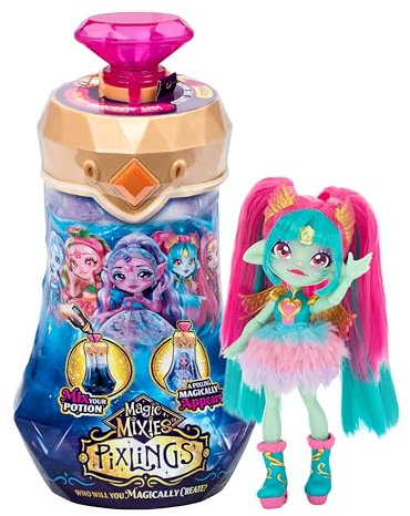 Magic Mixies Pixlings Puppe Amber im REH-Look: Magische Enthüllung der wunderschönen, detailreichen 16,5 cm großen Pixlings-Puppe in Einer Zaubertrank-Flasche