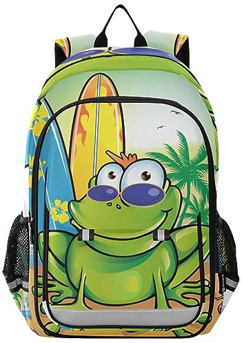 YOUJUNER Kinder Schulrucksack Sommer-Brandungs-Skateboard-Frosch Schulranzen Schultasche Sporttasche Backpack für Mädchen Jungen