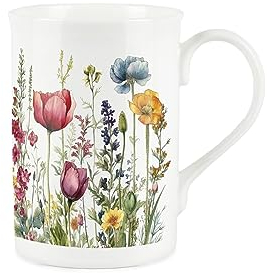 Purely Home Wildflower Mug - Floral Meadow Poppies - Bone China Mug Coffee/Tea Present Gift