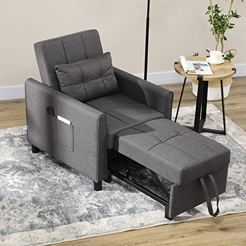 HOMCOM 3-in-1 Convertible Chair Bed Sleeper Chair Single Sofa Bed Gray