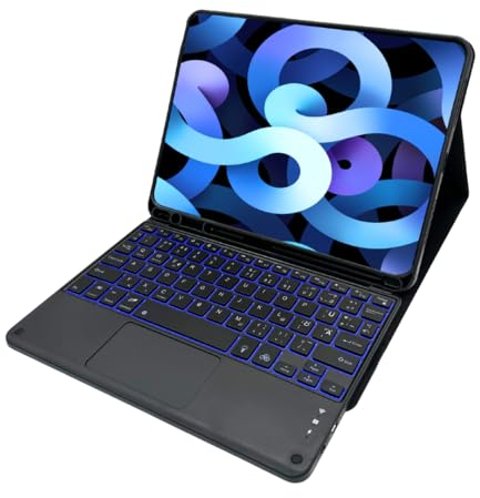 EmpireX Hülle mit Tastatur für iPad Pro 11 und Air 5, 2022 Keyboard, 7-Farbige RGB-Beleuchtung, QWERTZ-Layout (Deutsch), Magnetisch, Schwarz