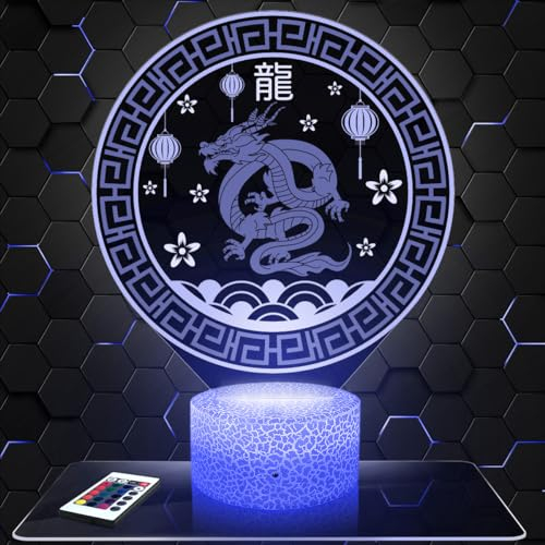 Nachttischlampe Chinesischen Sternzeichen Drache deko Astral Horoskop China. Geschenkidee objekt Chinesischen Sternzeichen Drache Nachtlicht Erwachsene deko Zimmer. originell