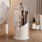 STORICANS Makeup Brush Holder Rotating Organiser with Clear Lid，Sliding Opening Dustproof Makeup Brush Case Make up Organizer Storage for Dressing Table Organiser,Vanity,White