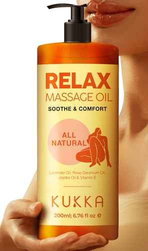 Kukka Massageöl öl [100% NATURREIN] Für Massagetherapie, Ganzkörperentspannung, wärmend für Frauen und Männer, mit Lavendel, Jojoba, Rosen - geranie & Vitamin E (200ml)