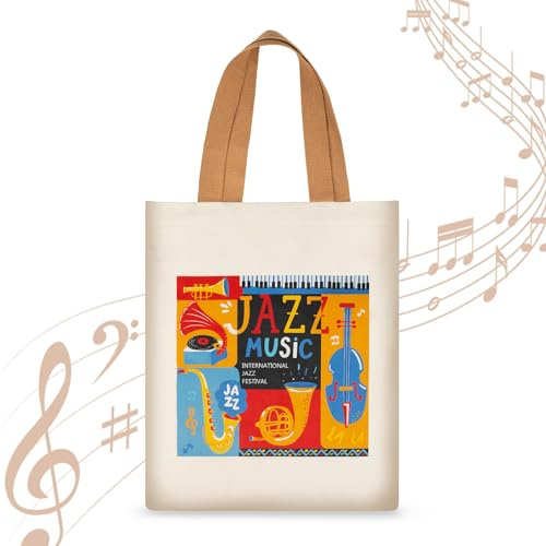 KingPoint Tragetasche mit Musiknoten, Schultertasche, Einkaufstasche, großes Fassungsvermögen, lässige Samt-Handtasche für Musikliebhaber