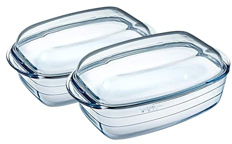 Ôcuisine® Large Rectangular Casserole Glass Dishes with Handles Oven Safe Borosilicate Glass Made in France (Rectangular Casserole Set of 2 (4.5LT))