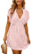 CUPSHE Cache-maillot de bain pour femme avec col en V texturé à rayures et manches courtes pour la plage d'été, rose clair, Taille M