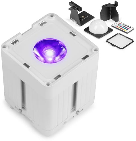 BeamZ Pro KUBE20WH Akku LED Spot Uplight Outdoor und Indoor, Wireless DMX, IP65 Licht Baustein-System mit 20 Watt RGBWA-UV-LEDs, inkl. Aufsätze, Farbfilter, Montagebügel - Disco Licht - Weiß