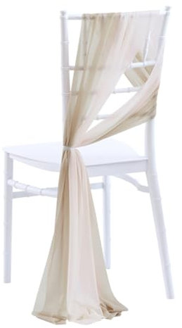 Wisafory 2 Stück Stuhl Husse Hochzeit Stuhlhussen Set Chiffon Stoff Stuhlbezug Stuhlschärpen Dekostoff Stuhl Band Stuhlhusse Dekoration für Hochzeit Zeremonie Event Party Champagner + Weiß