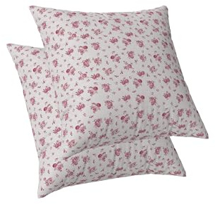 ggaimwf Blumenkissenbezüge Rosa errötende Rose Kissenhülle Blumenmuster | 60x60cm 2er-Pack Rustikal Kleine Blume Leinenoptik kissenbezüge für Outdoor Garten Bauernhaus Dekor Quadratische Kissen