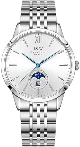 TEINTOP I&W Automatik Uhr Herren Mechanische Uhren Japanische Bewegung Armbanduhren (Silber Weiß)