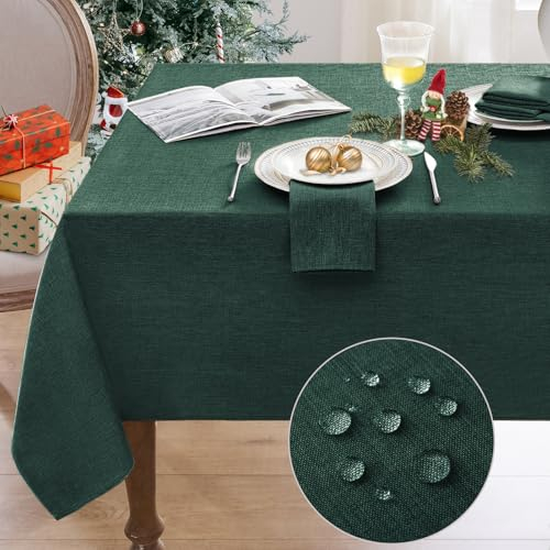 Softalker Tischdecke Weihnachten Grün 100x100 cm Mitteldecke abwaschbare Tischdecken aus Leinenoptik Tischtuch wasserabweisende Gartentischdecke Klein Table Cloth für Herbst Outdoor, Hochzeiten, Party