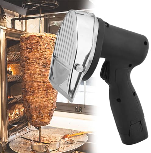 Beachtiful Electric Shawarma 80W Turkish Kebab Knife Stainless Steel Commercial Gyro Cutter with 2 Blades Φ100mm Adjustable Thickness 0-8mm(2 Battery 2000mAh)