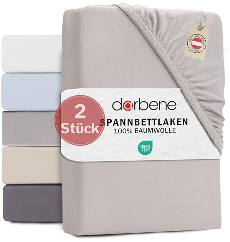 DarBene® Spannbettlaken – Oeko-TEX, Hellgrau, 180x200 cm, 2 Stück