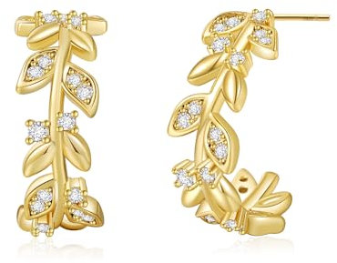 GEMAURA Blätter Ohrringe Silber 925,Hypoallergene Creolen Silber 925 Klein mit Zirkonia 14k Vergoldete Ohrringe Gold Ohrstecker Rosegold für Damen