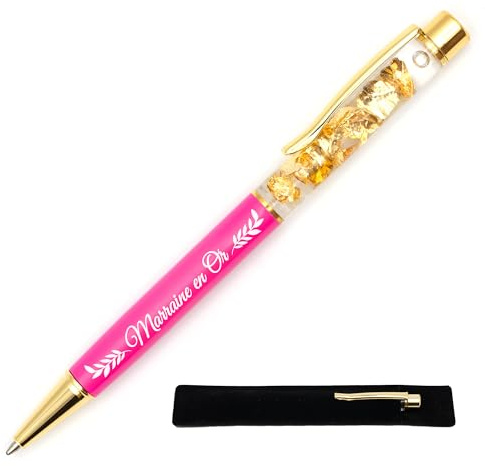 StarMaker Stylo gravé Marraine en Or avec étui tissu - Stylo en métal à la feuille d'or - Idée cadeau baptême, communion, original et chic