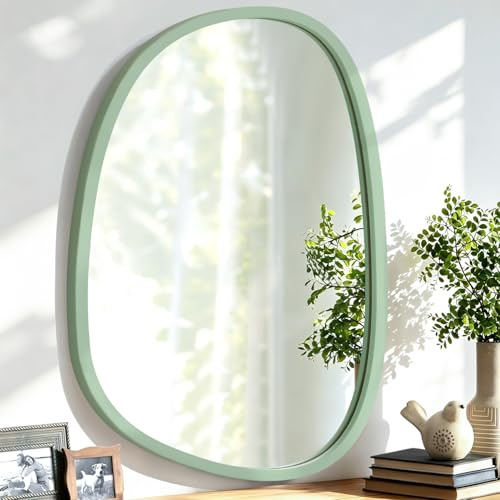 Lzuso Holzrahmen Unregelmäßig Oval Wandspiegel Asymmetrisch Modern Spiegel Einzigartige Form Wand montiert Künstlerische Spiegel Dekor für Schlafzimmer Badezimmer Wohnzimmer Eingang Flur