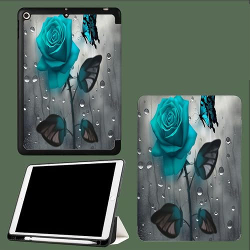 Funda Compatible con iPad 9.7 (6.ª Gen 2018/5.ª Gen 2017) con Portalápiz para Pencil,Carcasa Ligera Trasera de TPU Suave con Auto-Reposo/Activación Rosa Azul