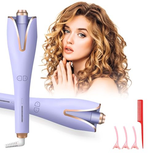 Automatischer Lockenstäbe|Automatic Curling Iron|LuLuanping Lockenstab Automatisch with Keratin & Negative Ion Coating|4 Einstellbare Temperaturen|Schnelles Aufheizen|Langanhaltende Frisur (Lila)