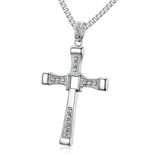 FULISONG Collana con croce in argento sterling 925 Dominic Toretto Vin Diesel in collana Fast and Furious regalo for tutti(22G,70cm)