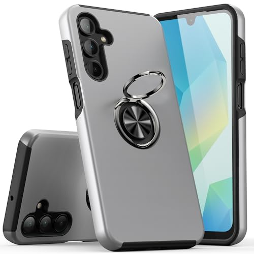 KRAFTCARE Hülle für Samsung Galaxy A16 5G/4G, Handyhülle mit Eingebetteter 360° Grad Ring, Magnetische Schutzhülle TPU Stoßfest Cover Case für Samsung A16, Silber