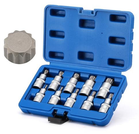 Mayouko 10Pieces 1/2 Drive Shallow XZN Multi-Tooth Socket Bit Set, Metric, M-Type, Matt Chrome-Plated, CR-V&S2