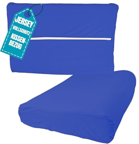 Jersey Nackenkissen Bezug 40x60 cm Blau aus Baumwolle | Elastische Nackenstützkissen Vollschutz Bezug mit Reißverschluss, Gesundheitskissen Kissenbezug, Kissenschoner Kopfkissen