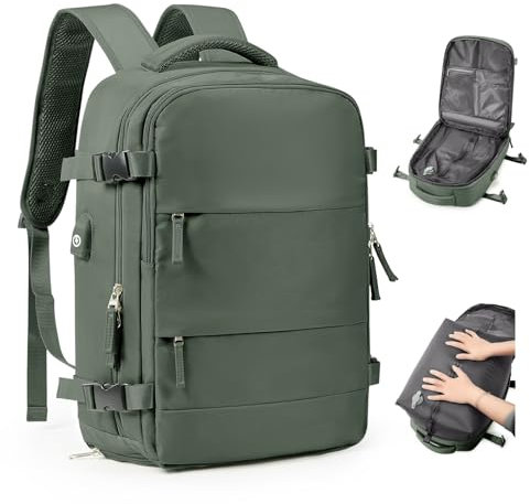 bergsalz Vakuum-Rucksack, Reise-Laptop-Rucksäcke für Damen und Herren, Handgepäck-Rucksack, Airback-Rucksäcke mit Vakuumkompression, A-olive grün, without pump, Modern
