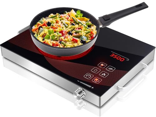 Gveyajo Plaque de Cuisson Électrique 1 Feu 2200W, Portable, Vitrocéramique, Minuterie 180 min, 4 Modes, Affichage Watt/Température, Pour Camping & Maison