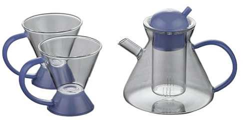 Nordic high borosilicate glass tea brewing teapot, glass coffee pot - coffee pot blue + 2 cups (blue)