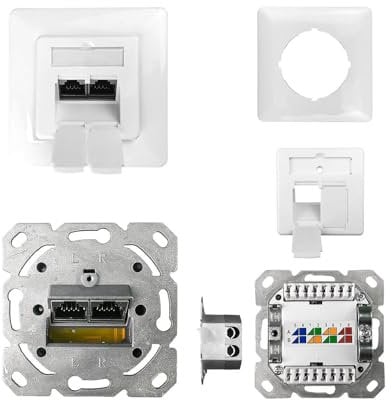 ProfiPatch Netzwerkdose LAN Dose Cat6 250MHz Unterputz 2x RJ45 Port Anschluss oben/unten POE CAT6,CAT5 geschirmt weiß