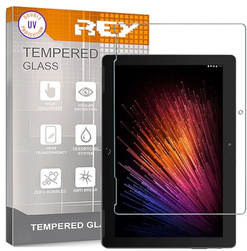 REY Protector de Pantalla para Tablet BQ AQUARIS M10, Cristal con Doble Protección UV, Vidrio Templado Premium 9H+