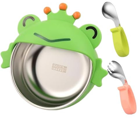 Holdes - Cuenco para bebé con ventosa, juego de comida infantil con cuchara y tenedor, aislamiento térmico y utensilios de comida para alimentación, destete y almacenamiento de bocadillos