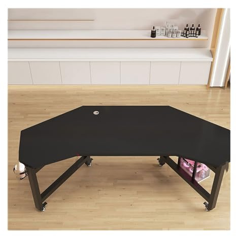 FAJNUZI2024 Computertisch Mobile Desktop Tisch Spieltisch Beleuchtung Arbeitstisch mit Rädern(Schwarz,160x76x74cm)
