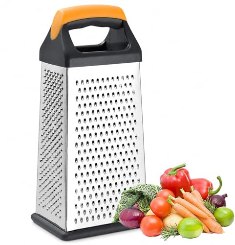 Cheese Grater, 4-Sided Box Grater with Handle, Stainless Steel Graters, Vegetable Slicer, Kitchen Food Shredder for Grate Cheeses, Shred Veggies Kitchen Gadgets Tools(Stainless Steel)