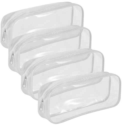 Sirxlevcy 4 Pcs Clear Pencil Case Big Capacity Transparent Pen Pencil Bag PVC Pen Pencil Zipper Pouches