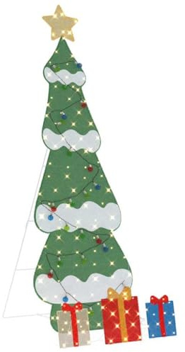 vidaXL Lighted Christmas Tree with 3 Gift Boxes 2D Warm White 210 cm, Living Room, Modern Christmas Tree Decor, Yuletide Light Setup, Festive Home Decoration, LED Holiday Lighting Display
