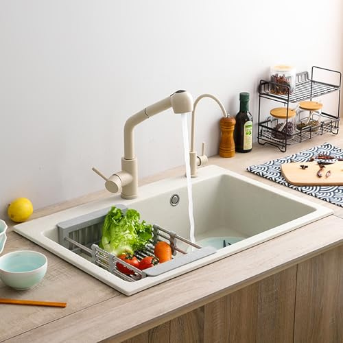 Lavello Da Cucina Da Incasso Lavello A Doppia Vasca In Pietra Di Quarzo Con Rubinetto Con Filtro Dell'acqua Tubo Di Scarico Cestello Di Scarico Valvola Ad Angolo(7843)