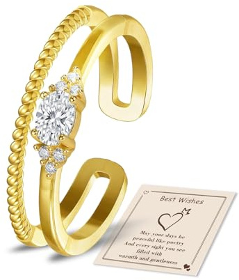 HEEYA Ringe Gold für Damen Wasserfest Ring Silber 925 18K Vergoldet Stapeln Daumenring mit Zirkonia Verstellbarer Eheringe mit Stein Aquamarin Citrin Peridot Ringe Verlobungsring