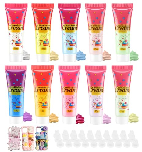 HASAIKA® Simulazione di Crema, Colla per Panna Montata, Colla di Argilla Color Crema, 15 ml per flacone, da utilizzare su telefoni cellulari, fermagli per capelli, gioielli, 10 colori
