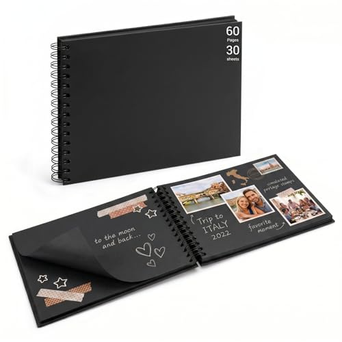 TXXATX Fotoalbum zum Selbstgestalten Scrapbook 29x21cm Schwarz | 60 Seiten Fotobuch, DIY Spiralalbum, Buch zum Selber Gestalten, für Familie, Abschluss, Geburtstag, Hochzeit