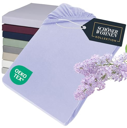 SCHÖNER WOHNEN Spannbettlaken 90x200cm Lila bis 100x200cm - Luxus Spannbetttuch aus Jersey-Baumwolle Öko-Tex Bed Sheets - Matratzen bis 30 cm Steg hoch & Boxspringbett - Bettlaken Kinder Frühling