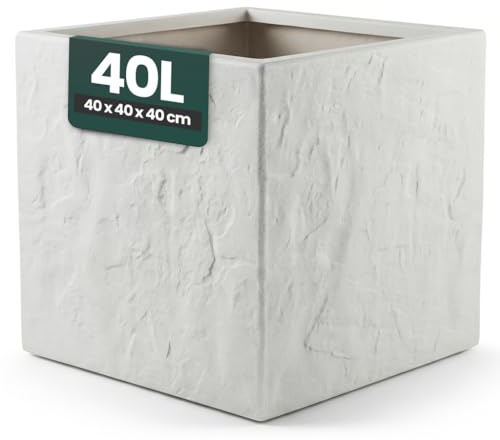 Kreher® Pflanzkübel Anthrazit/Hellgrau - Blumentopf Kunststoff Steinoptik - frostfest & UV-beständig - 30x30x30, 40x40x40, 60x30x30 cm - 1er/2er Set Balkon Garten (1, Hellgrau, 40 x 40 x 40 cm)