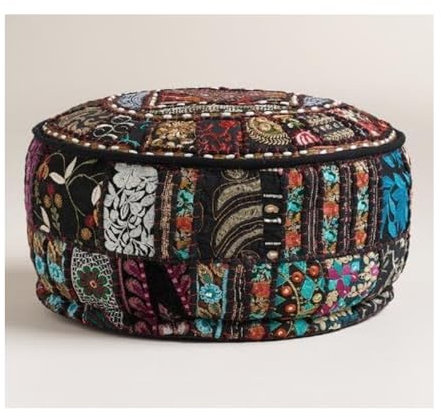 Sophia-Art Indian Embroidered Patchwork Cover Indian Decorative Pouf Indian Comfortable Floor Cotton Cushion Ottoman Pouf,Indian Designs Ethnic Patchwork Pouf (Schwarz, 14 x 22)
