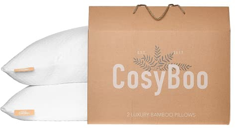 CosyBoo 2 Pack | Bamboo Memory Foam Pillow | Queen Size | Silky Soft | Side or Back Sleeper | White