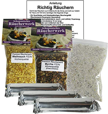 Weihrauch & Myrrhe zum räuchern auf Kohle und Sieb 8-TLG Räucherset - 30 Tabs Räucherkohle, Räuchersand, Anleitung RICHTIG RÄUCHERN, Lexikon der Räucherstoffe. 81116-24